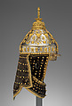 Ceremonial Helmet, Steel, copper, gold, silk, metallic thread, Chinese