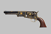 Colt Third Model Dragoon Percussion Revolver, serial no. 12406, Samuel Colt  American, Steel, brass, gold, wood (walnut), American, Hartford, Connecticut