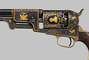 Colt Third Model Dragoon Percussion Revolver, serial no. 12406, Samuel Colt (American, Hartford, Connecticut 1814–1862), Steel, brass, gold, wood (walnut), American, Hartford, Connecticut