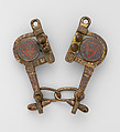 Horse bit with the arms of Rasse van Gavere (de Gavre), Lord of Eksaarde, Gilt bronze and copper, champlevé enamel, French or Flemish