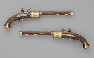 Pair of Flintlock Revolvers, Tula Arms Factory  Russian, Steel, wood (walnut), copper alloy, gold, silver, horn, Russian, Tula