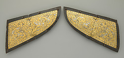 Two Crinet Plates (Neck Defenses) for Ceremonial Horse Armor, Iron, gold, silver, Tibetan