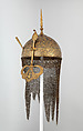 Helmet, Shield, and Arm Guard, Steel, gold, copper alloy, Deccan, Indian