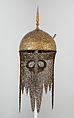 Helmet, Shield, and Arm Guard, Steel, gold, copper alloy, Deccan, Indian