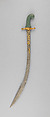 Sword (Kilij), Steel, gold, nephrite, ruby, hilt and guard, Turkish; grip, Indian