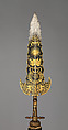 Three Partisans Carried by the Bodyguard of Louis XIV (1638–1715, reigned from 1643), 14.25.454 designed by Jean Berain (French, Saint-Mihiel 1640–1711 Paris), Steel, gold, wood, textile, brass, French, Paris