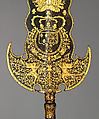 Three Partisans Carried by the Bodyguard of Louis XIV (1638–1715, reigned from 1643), 14.25.454 designed by Jean Berain (French, Saint-Mihiel 1640–1711 Paris), Steel, gold, wood, textile, brass, French, Paris