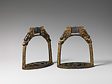 Pair of Stirrups (清    鉄鑊金馬鐙一副), Iron, gold, Chinese