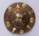 Two Shield Bosses (Umbos), Iron, copper alloy, gold, Western European, Langobardic