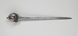 Basket-Hilted Sword, Steel, silver, gold, leather, British