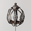 Basket-Hilted Sword, Steel, silver, gold, leather, British
