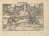 Gründtliche Beschreibung der freyen ritterlichen unnd adelichen Kunst des Fechtens in allerley gebreuchlichen Wehren mit vil schönen und nützlichen Figuren gezieret und fürgestellet (A Thorough Description of the Free Knightly and Noble Art of Fencing, in All the Typical Guards, Adorned and Arranged with Many Beautiful and Useful Figures), Joachim Meyer (German, active 16th–17th century), Ink, paper, German, Strasbourg