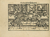 Gründtliche Beschreibung der freyen ritterlichen unnd adelichen Kunst des Fechtens in allerley gebreuchlichen Wehren mit vil schönen und nützlichen Figuren gezieret und fürgestellet (A Thorough Description of the Free Knightly and Noble Art of Fencing, in All the Typical Guards, Adorned and Arranged with Many Beautiful and Useful Figures), Joachim Meyer (German, active 16th–17th century), Ink, paper, German, Strasbourg