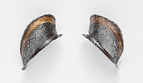 Two Ear Guards from a Shaffron (Horse's Head Defense) of Emperor Charles V (1500–1558), Desiderius Helmschmid  German, Steel, gold, German, Augsburg