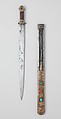 Short Sword and Scabbard, Iron, gold, turquoise, coral, leather, wood, Tibetan