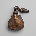 Powder Flask, Leather, horn, shellac, gold, pigment, Tibetan or Mongolian