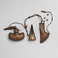Bullet Pouch, Priming Flask, and Powder Flask, Leather, horn, lead, iron, Tibetan