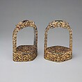Pair of Stirrups (Yob Chen), Iron, gold, silver, Tibetan