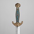 Sword with Scabbard, Steel, brass, enamel, wood, Chinese