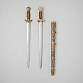 Double Sword with Scabbard, Steel, bronze, sharkskin, horn, wood, Chinese