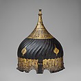 Turban Helmet, Steel, iron, silver, gold, Turkish, possibly Istanbul, in the style of Turkman armor