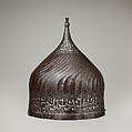Turban Helmet, Steel, gold, silver, Iranian