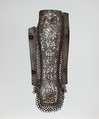 Defense for the Lower Right Leg (Greave), Steel, iron, silver, gold, leather, Turkish, possibly Bursa