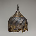 Turban Helmet, Steel, iron, gold, silver, copper alloy, Turkish, possibly Istanbul, in the style of Turkman armor
