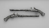 Pair of Snaphaunce Pistols, Matteo Cecchi, called Acquafresca (Italian, Bargi, 1651–1738), Steel, silver, wood (ebony), Italian, Bargi