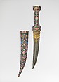 Dagger with Sheath, Steel, copper alloy, enamel, gold, glass, Iranian
