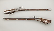 Pair of Wheellock Rifles Made for Emperor Leopold I (1640–1705), Caspar Neireiter (Bohemian, Prague, recorded 1667–ca. 1730), Steel, silver, wood (walnut), Bohemian, Prague