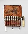 Powder Charge Container, Ivory, leather, textile, silver, niello, Caucasian