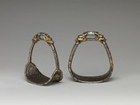 Two Stirrups, Iron, gold, silver, Mongolian or Tibetan