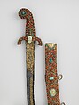 Sword (Kilij) with Scabbard, Steel, wood, turquoise, coral, emerald, gold, Turkish
