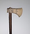 Saddle Axe, Steel, wood, leather, gold, Iranian