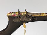 Flintlock Gun, Steel, ebony, gold, enamel, rubies, emeralds, textile, Indian, Sindh (now Pakistan); lock, British