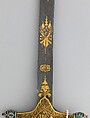 Saber with Scabbard, Steel, gold, silver, jade (nephrite), diamonds, emeralds, pearls, grip, Indian; guard, scabbard, and decoration on blade, Turkish; blade, Iranian