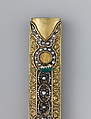 Saber with Scabbard, Steel, gold, silver, jade (nephrite), diamonds, emeralds, pearls, grip, Indian; guard, scabbard, and decoration on blade, Turkish; blade, Iranian