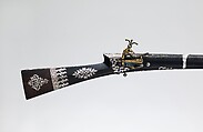 Miquelet Rifle, Steel, wood, silver, gold, copper alloy, textile, barrel, probably Iranian; lock and stock, Turkish