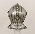 Close Helmet for a Boy, Attributed to Kolman Helmschmid (German, Augsburg 1471–1532), Steel, leather, copper alloy, German, Augsburg