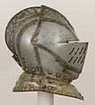 Close-Helmet for the Field, Martin Schmidt (German, active ca. 1594), Steel, gold, brass, German, possibly Augsburg