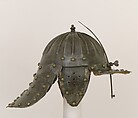 Lobster-Tail Burgonet (Zischägge), Steel, gold, brass, leather, textile, German