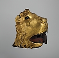 Sallet in the Shape of a Lion's Head, Steel, copper, gold, glass, pigment, textile, Italian