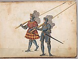Album of Tournaments and Parades in Nuremberg, Pen and ink, watercolor, gold and silver washes; paper bound in gold-tooled leather, German, Nuremberg