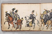 Album of Tournaments and Parades in Nuremberg, Pen and ink, watercolor, gold and silver washes; paper bound in gold-tooled leather, German, Nuremberg