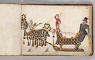 Album of Tournaments and Parades in Nuremberg, Pen and ink, watercolor, gold and silver washes; paper bound in gold-tooled leather, German, Nuremberg