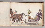 Album of Tournaments and Parades in Nuremberg, Pen and ink, watercolor, gold and silver washes; paper bound in gold-tooled leather, German, Nuremberg