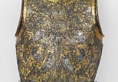 Armor of Henry II, King of France (reigned 1547–59), Part of the decoration design by Jean Cousin the Elder (French, Souci (?) ca. 1490–ca. 1560 Paris (?)), Steel, gold, silver, leather, textile, French, possibly Paris