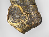 Armor of Henry II, King of France (reigned 1547–59), Part of the decoration design by Jean Cousin the Elder (French, Souci (?) ca. 1490–ca. 1560 Paris (?)), Steel, gold, silver, leather, textile, French, possibly Paris
