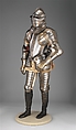 Armor of Sir James Scudamore (1558–1619), Made under the direction of Jacob Halder (British, master armorer at the royal workshops at Greenwich, documented in England 1558–1608), Steel, gold, leather, British, Greenwich